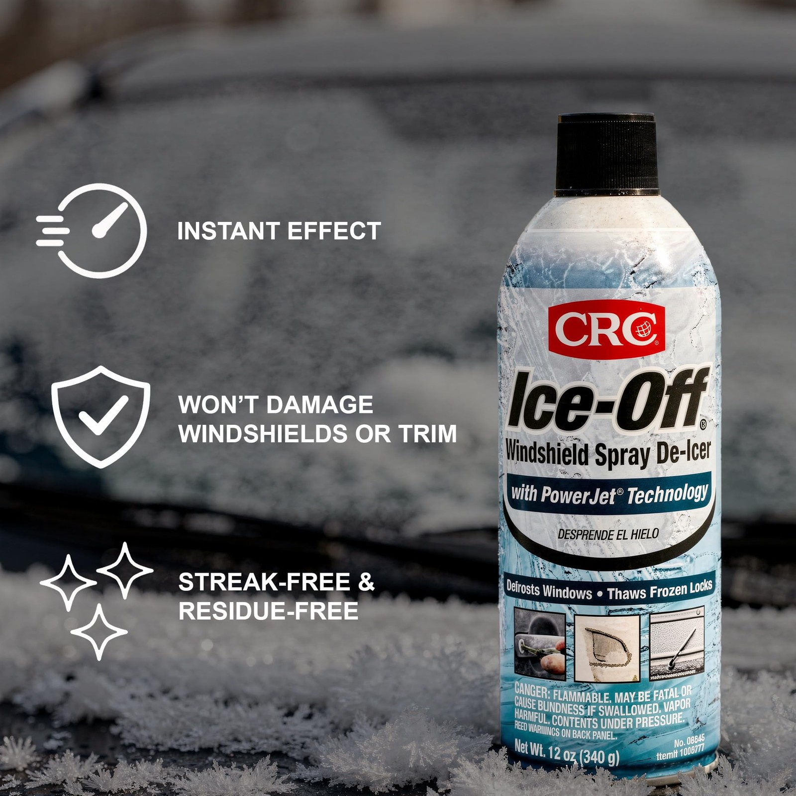Windshield DeIcer Spray Melts Ice Snow Frost 12 Oz Pack of 1 Auto Car