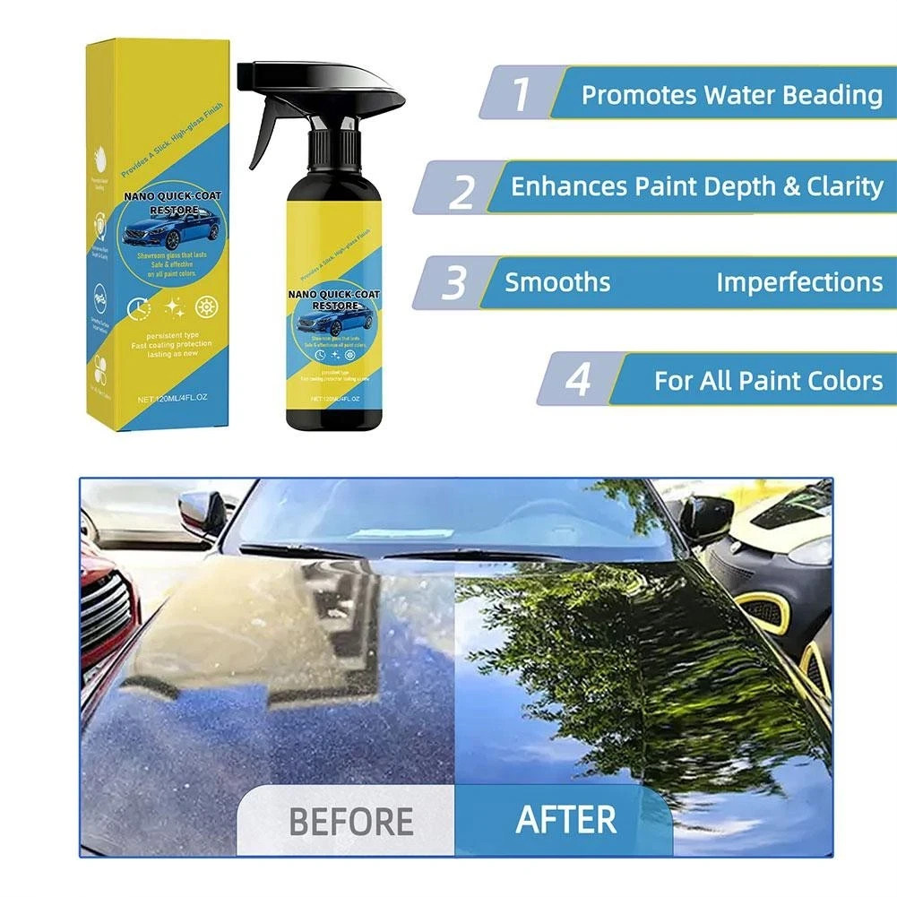 2 Pack- NANO QUICK-COAT RESTORE, 120ml Car Polish & Protectant, High GlossFinish