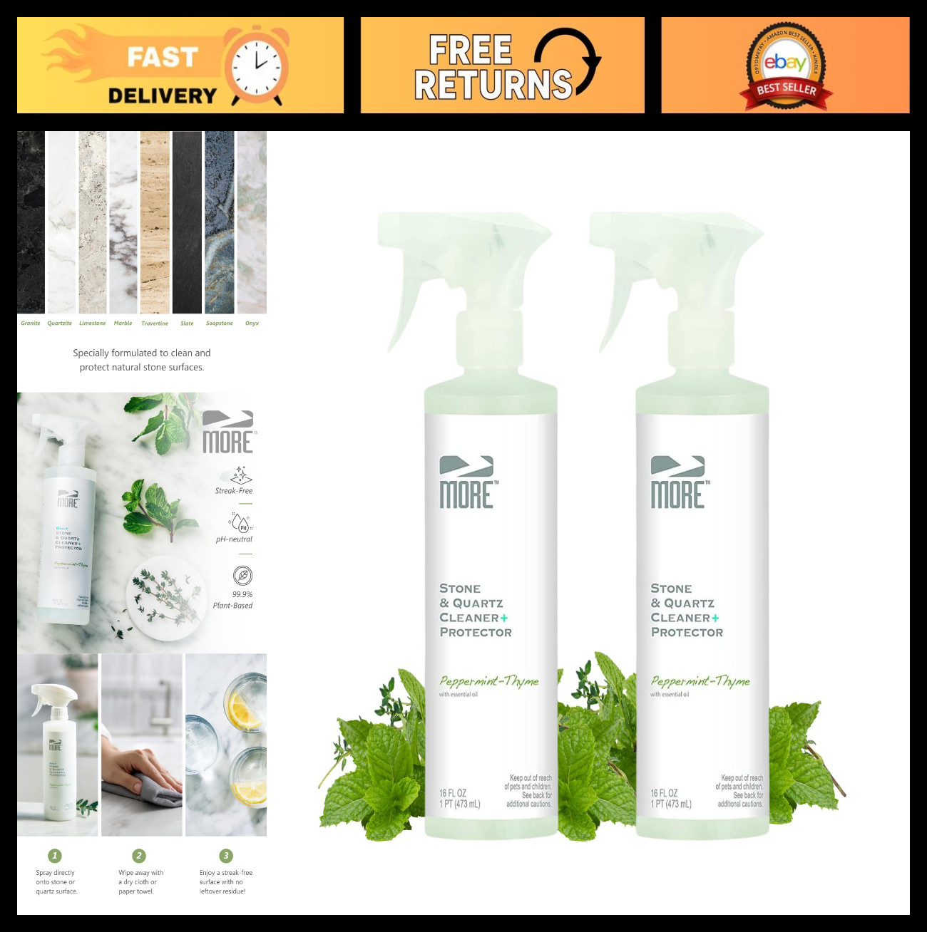 Stone & Quartz Cleaner & Protector – Water-Based Formula for Natural Surfaces (1