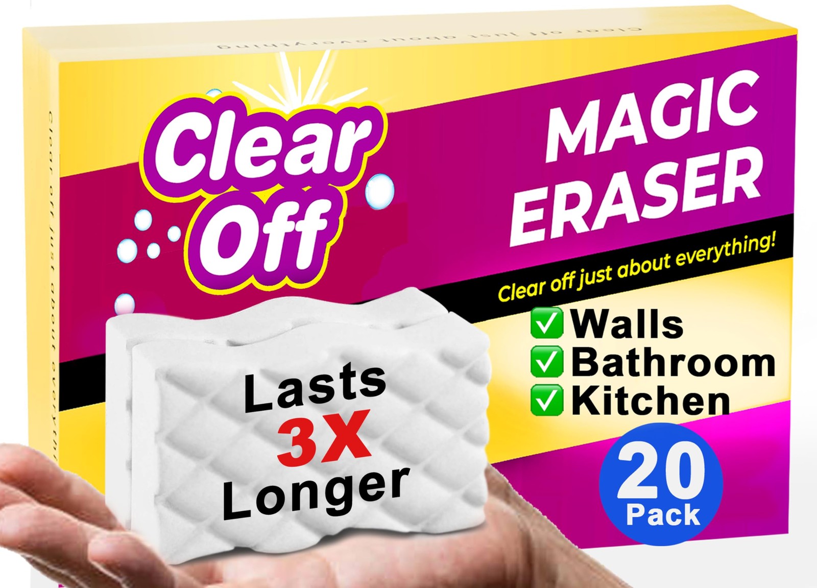 20 Pack Upgraded Sponge Eraser Extra Large Super Powerful – Melamine Sponge f…
