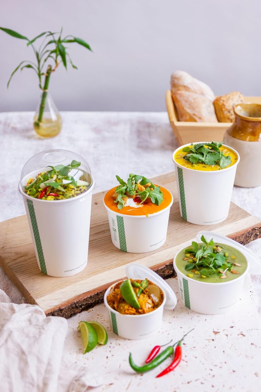 Vegware Compostable 24oz PLA Lined Paper Food Bowls, Case of 500, Disposable,