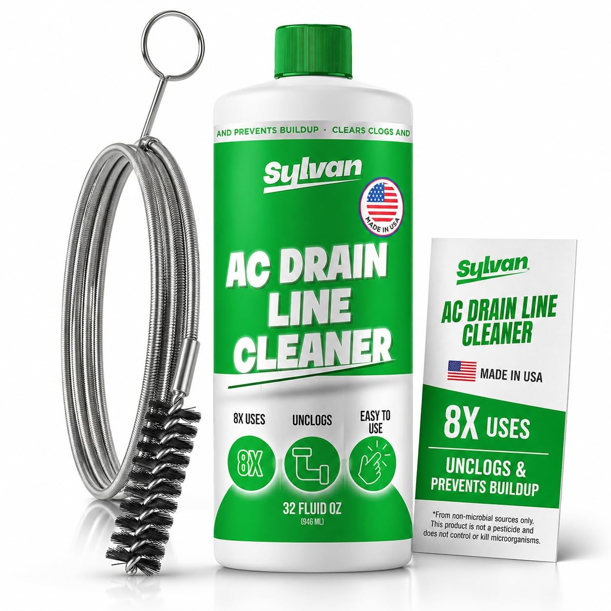 AC Drain Line Cleaner 32 Oz 12 Month Supply | Drain Brush