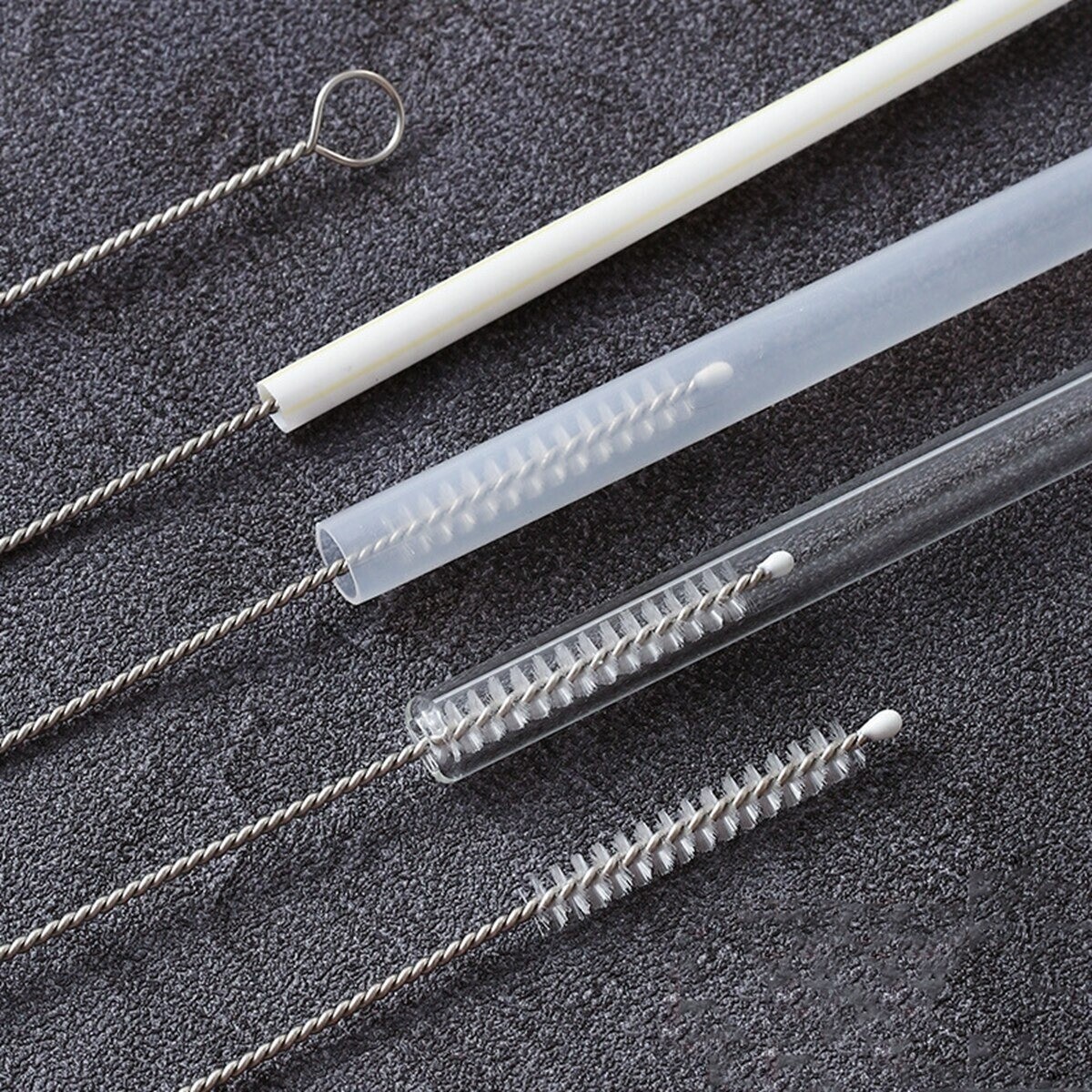 10Pcs Cleaning Brush Kit Nylon Stainless Steel Long Handle Straw Tube Pipe New