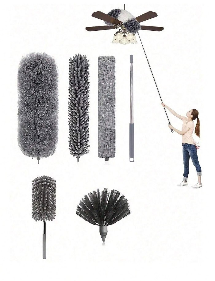 Long Reach Duster Set Bendable Wand Ceiling Fan Furniture Dust Cleaner