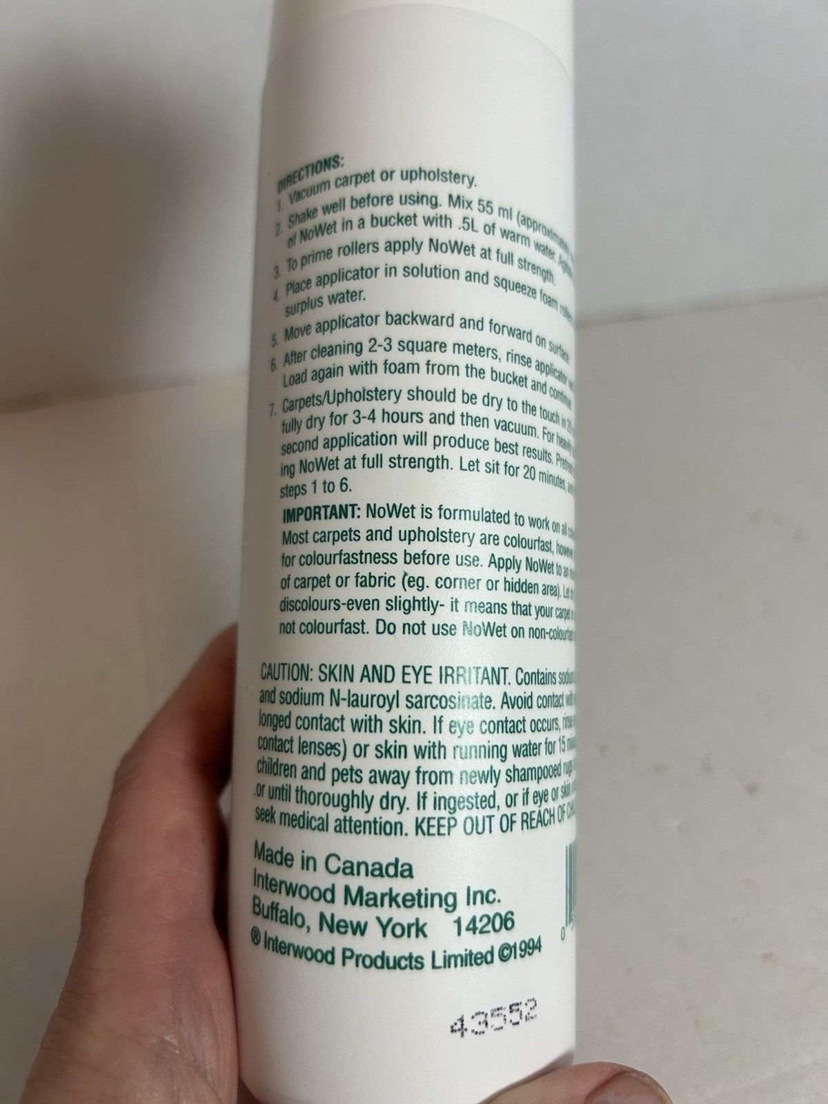 NoWet Wonder Foam Carpet Upholstery Cleaner 12oz Vintage 94 Canada USA As On TV
