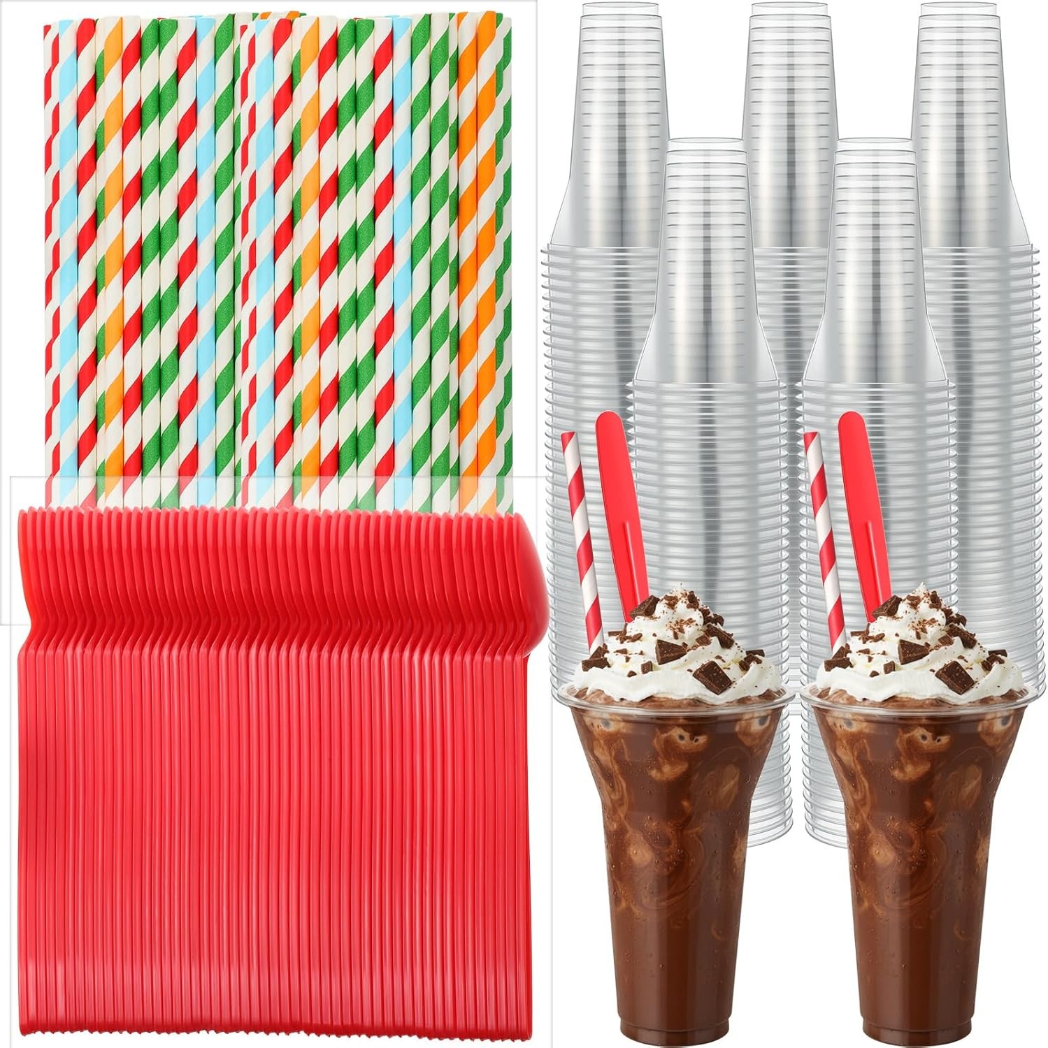 160 Sets Disposable Utensils, 12 oz Plastic Root Beer Float Cups Parfait Cups,