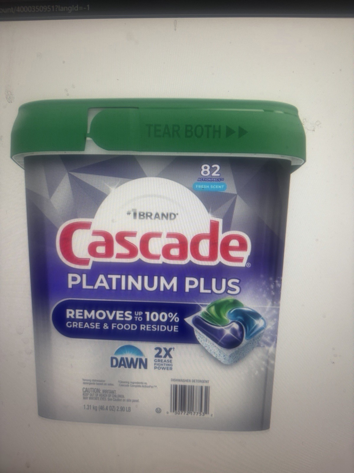 Cascade Platinum Plus Dishwasher Detergent Action Pacs, Fresh, 82 ct.