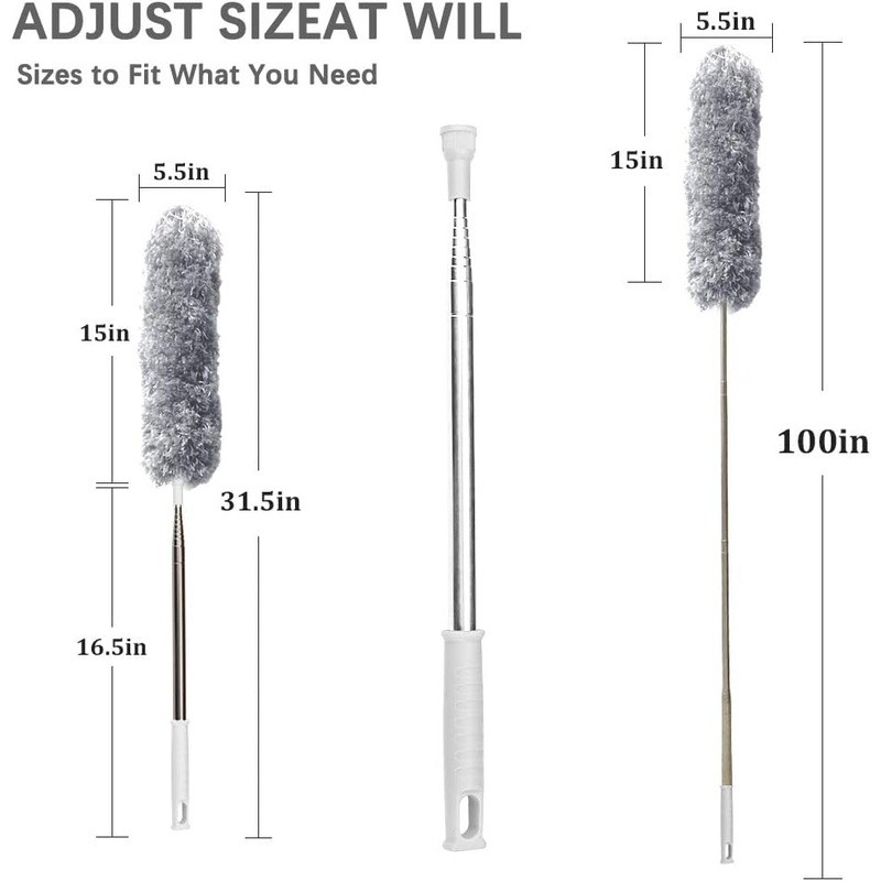 Extendable Microfiber Duster Bendable Head Telescopic Cleaning Tool Dust Remover