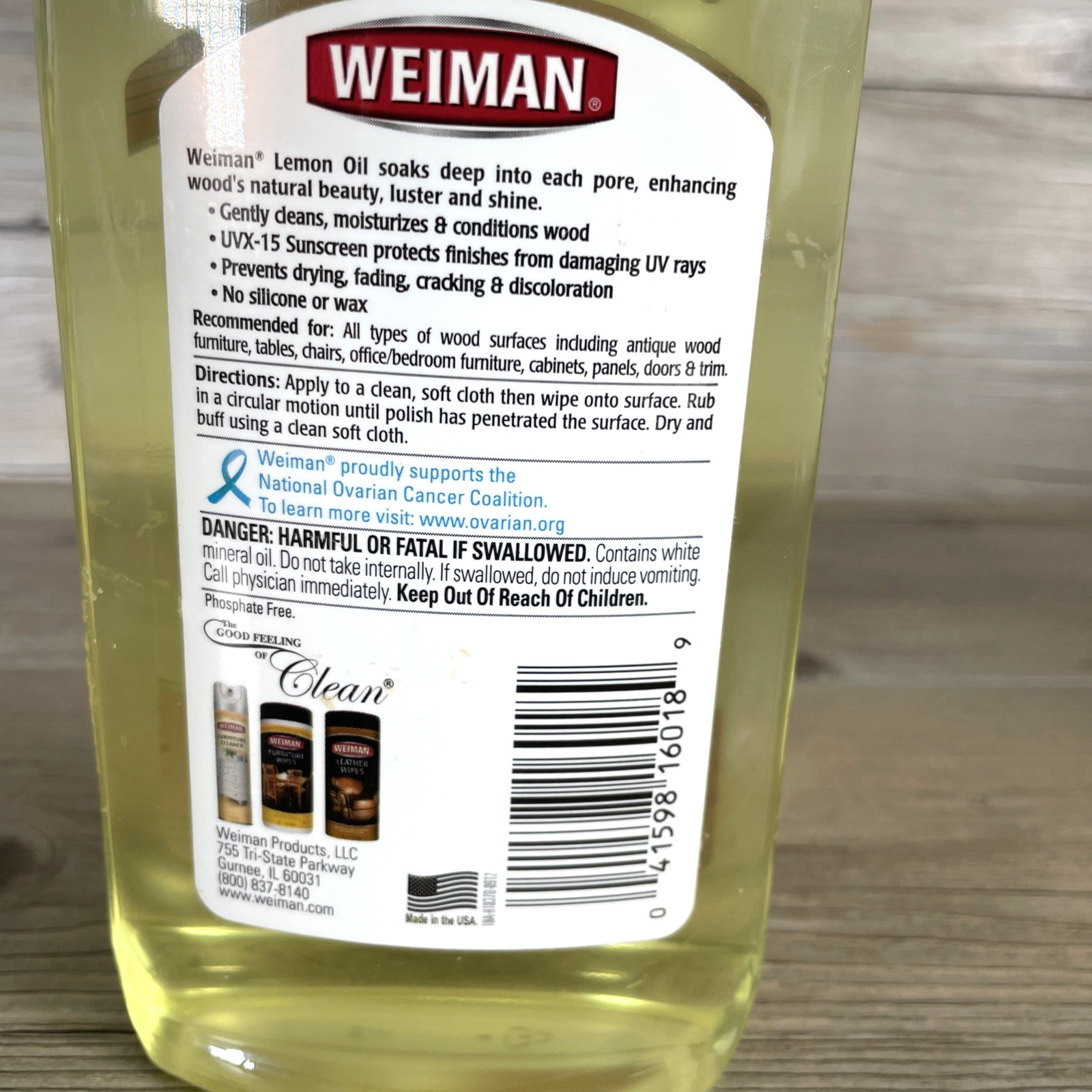 Weiman Lemon Oil Furniture Polish with UVX-15 Sunscreen 16 oz Bottle 80% Full