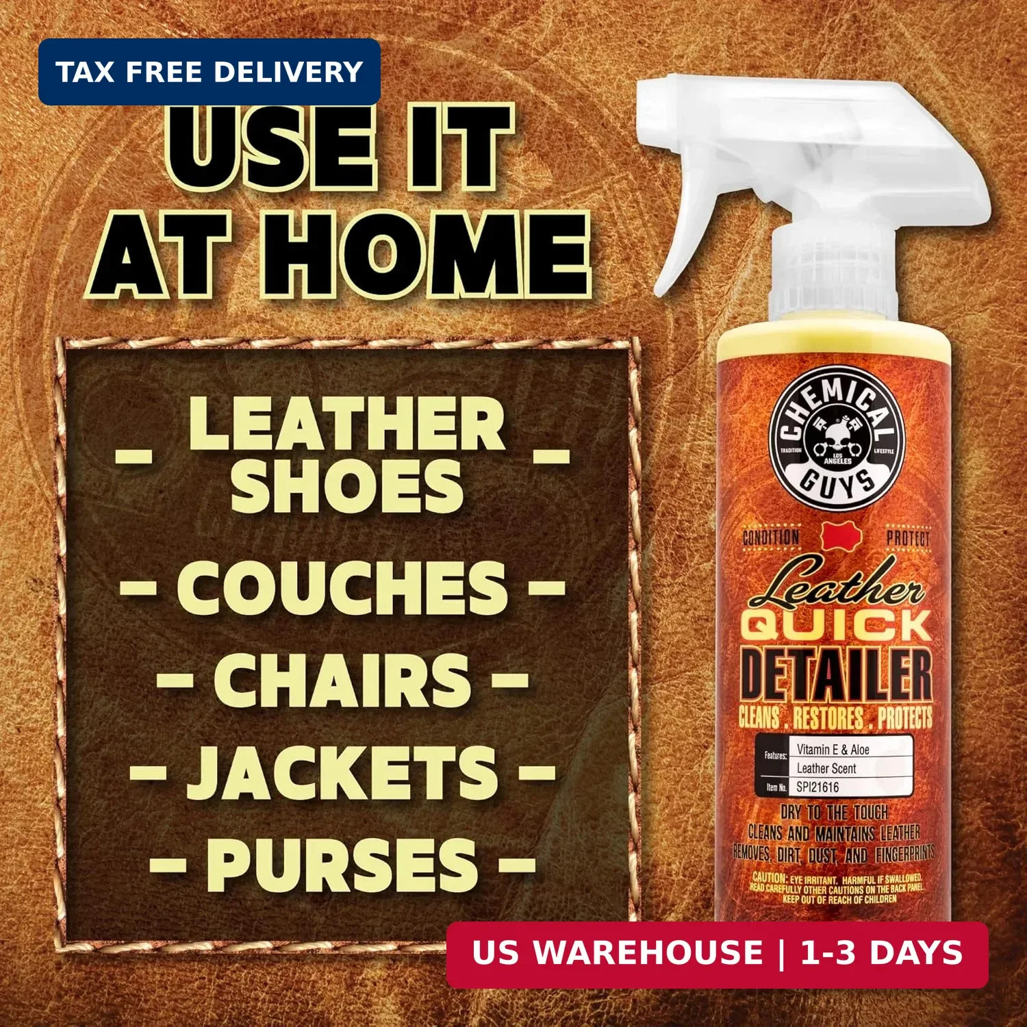 Chemical Guys Leather Quick Detailer – Interior Cleaner and Conditioner for Natu
