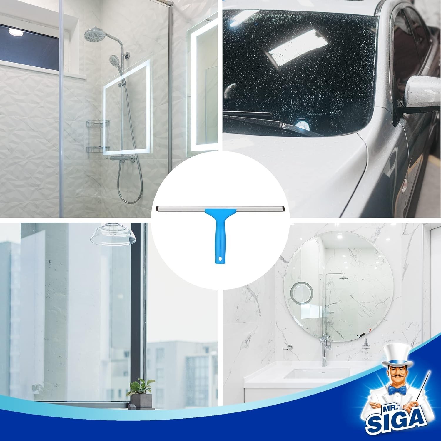 Professional Window Cleaning Combo – Squeegee & Microfiber Window Scrubber, 14″