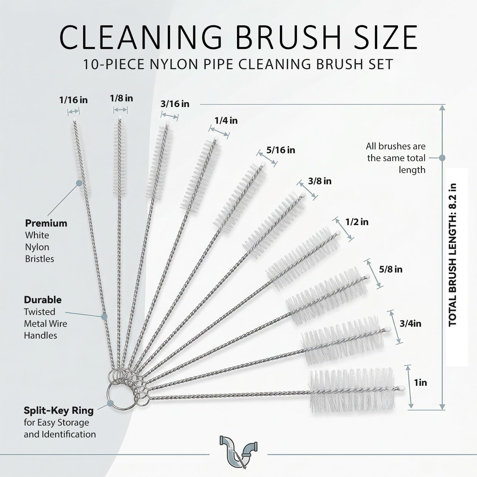Mini Straw & Pipe Cleaning Nylon Brushes | 10 Brush Set | 8 inch Length | Fle…