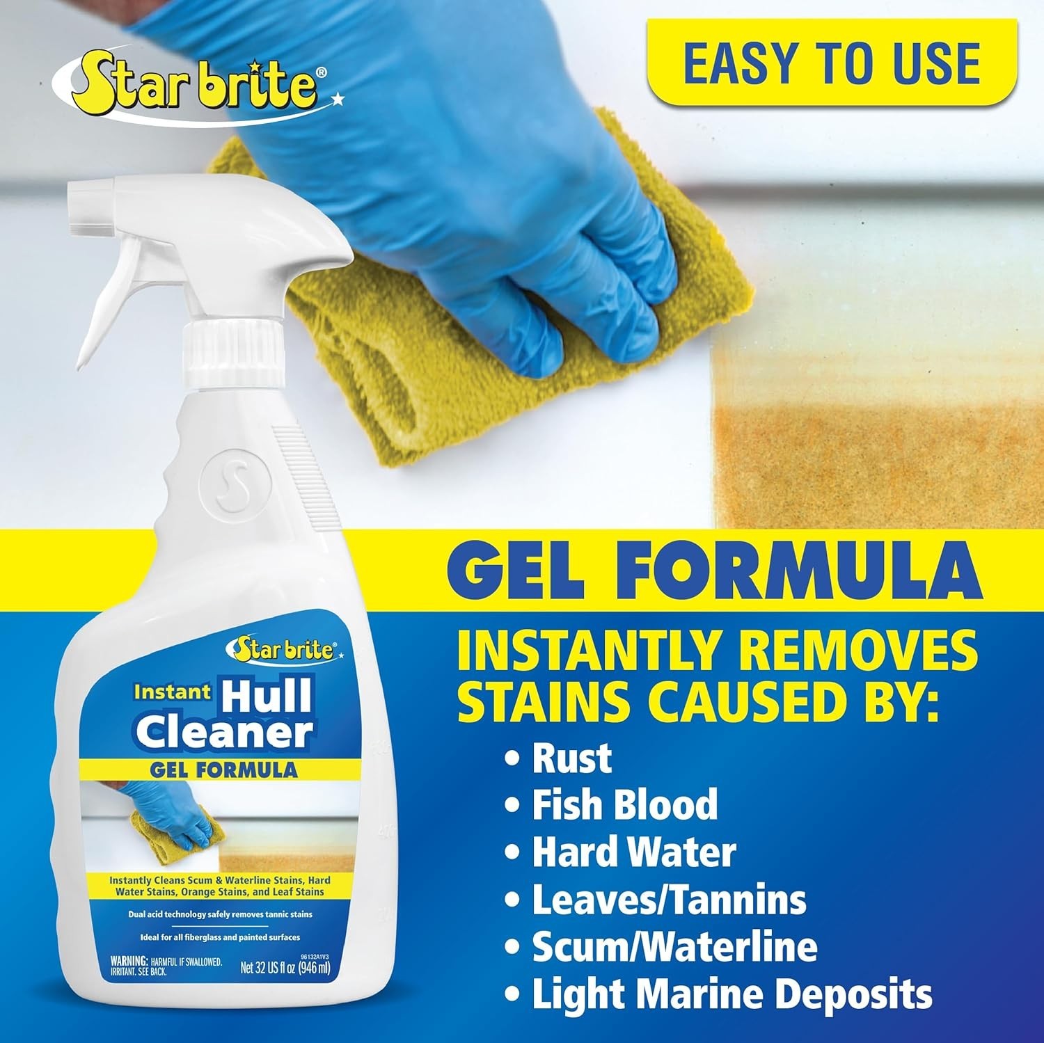 Instant Hull Cleaner – 32 Oz Gel Spray – Easily Remove Stains, Scum Lines & G…