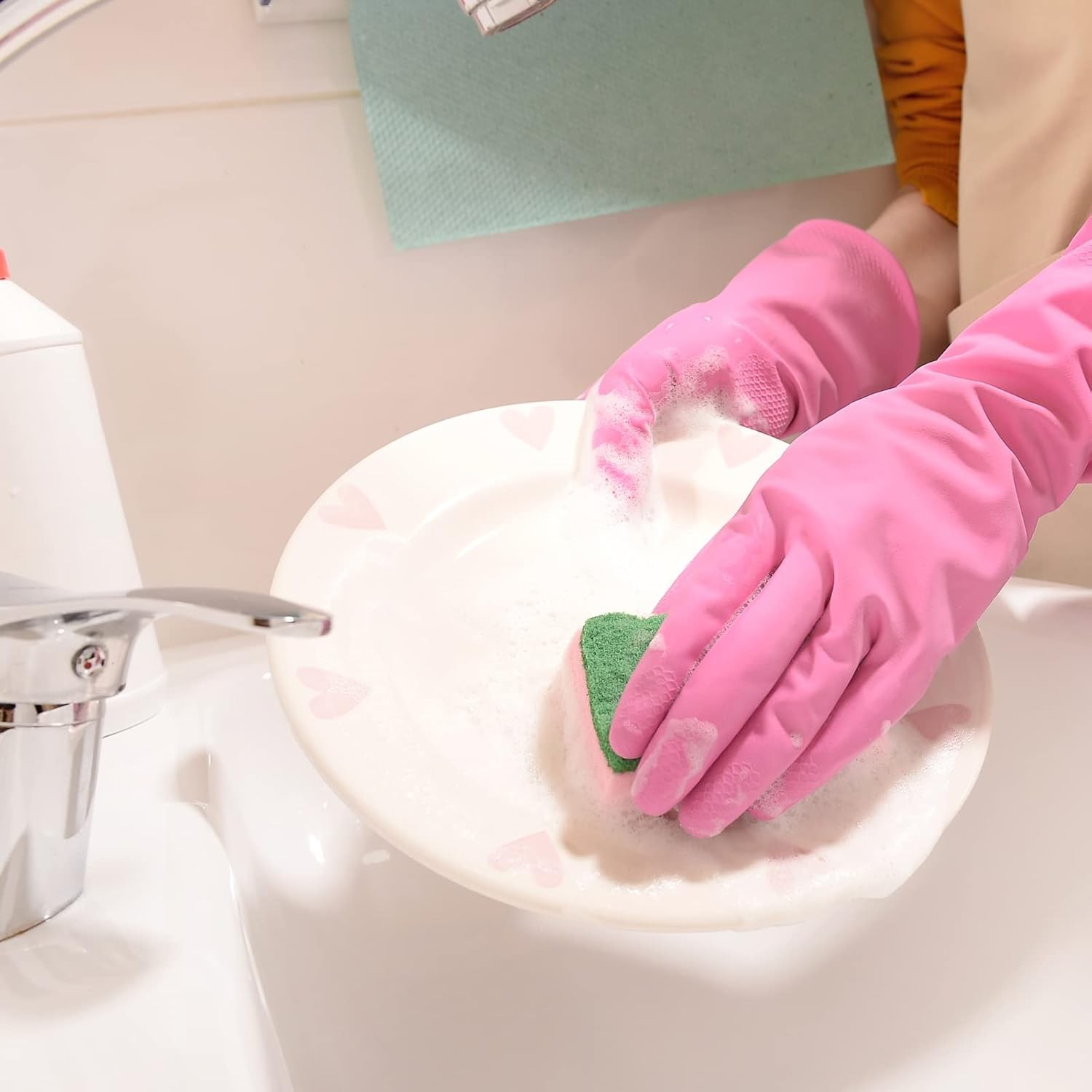 Bamllum Rubber Kitchen Dishwashing Gloves – 4 Small, Blue+pink+yellow+red