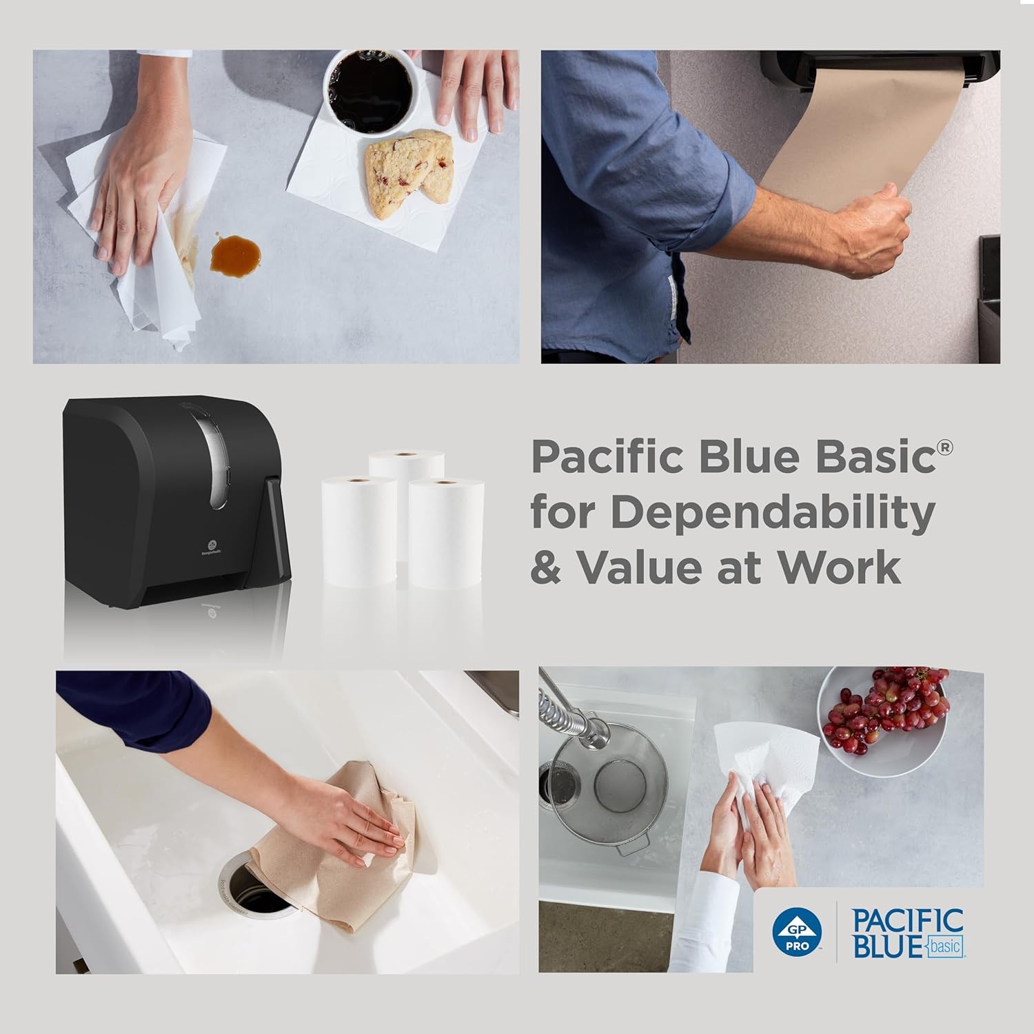 Pacific Blue Basic Recycled Paper Towel Rolls by GP PRO (Georgia-Pacific), Whi