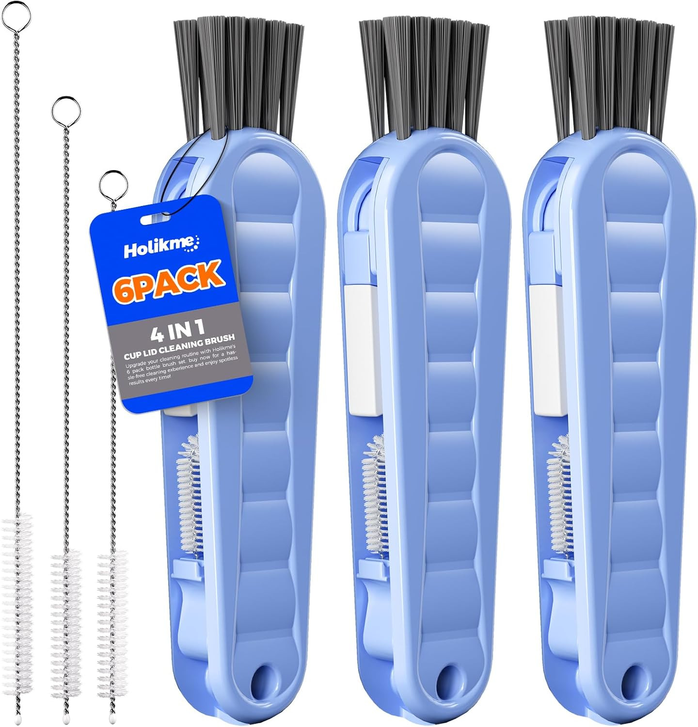 6 Pack 4 in 1 Cup Lid Cleaning Brush Set with 3 Straws, Multifunctional Bottle