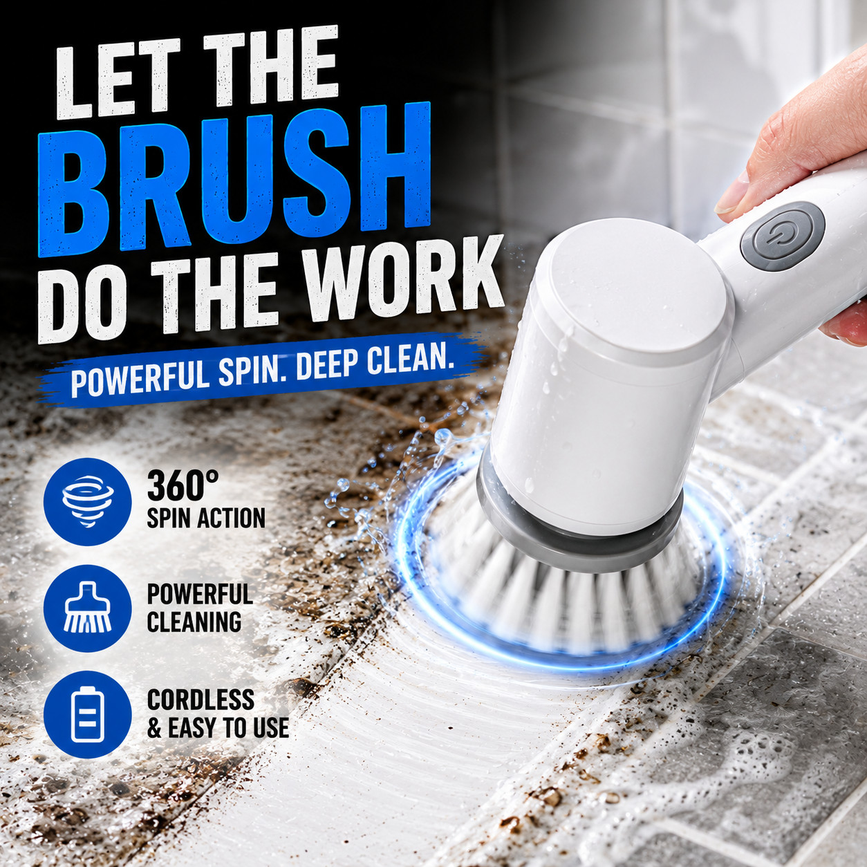 Electric Spin Scrubber Cordless Cleaning Brush Bathroom Kitchen Tile Grout