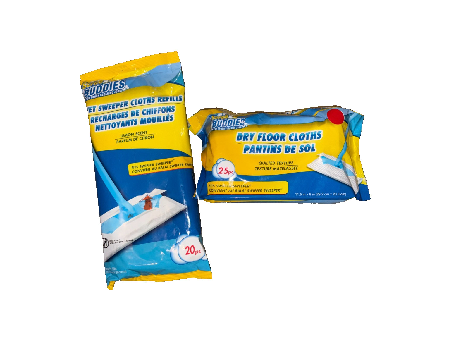 Scrub Buddies Wet 20 CT Lemon + Dry Cloths 25 CT New Works with Swiffer Sweeper