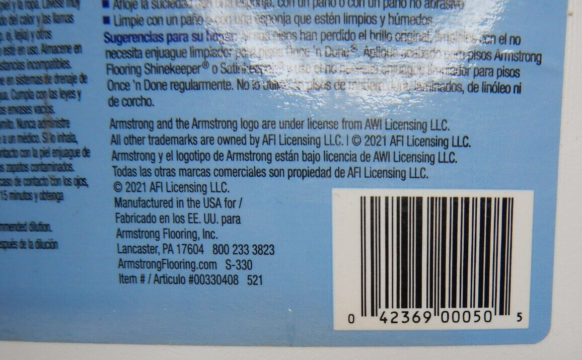Armstrong Once’N Done Concentrate Floor Cleaner Liquid 128 fl oz For Vinyl Stone