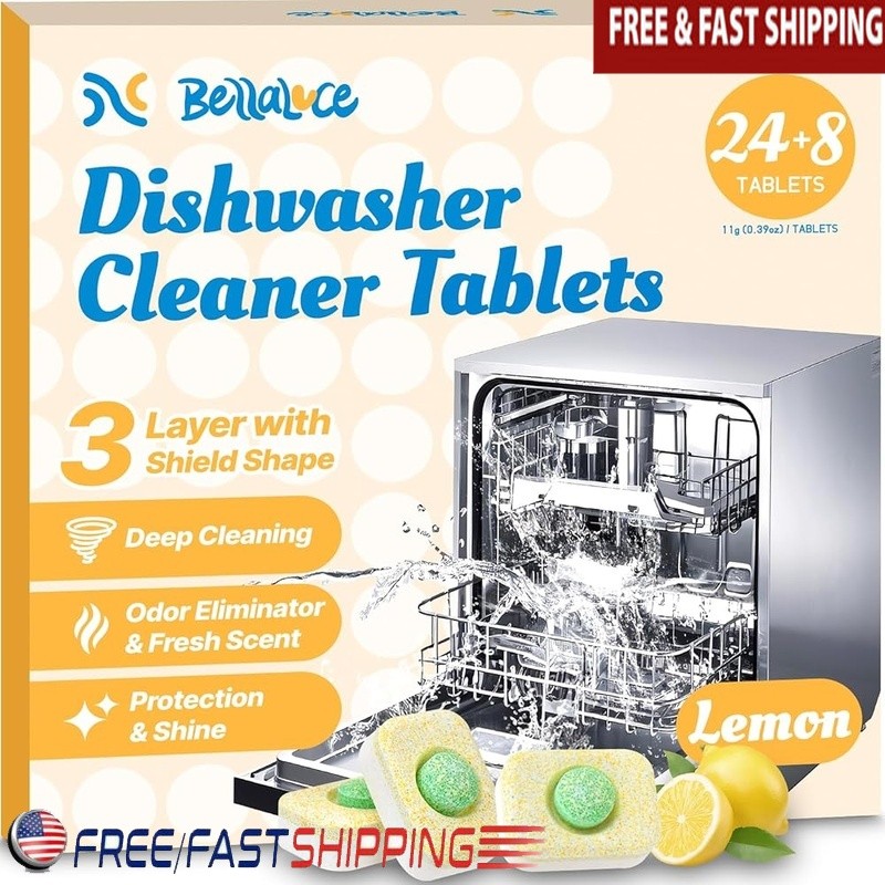 Dishwasher Cleaner Tablets Deep Clean Deodorizer 32 Count Fresh Lemon Scent New