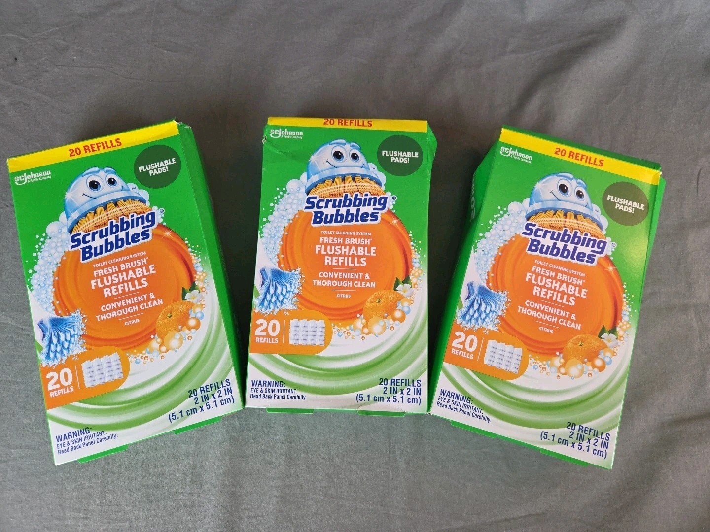 3 Scrubbing Bubbles Fresh Brush 20 Count Flushable Refills Cleaning Pads 2″x2″