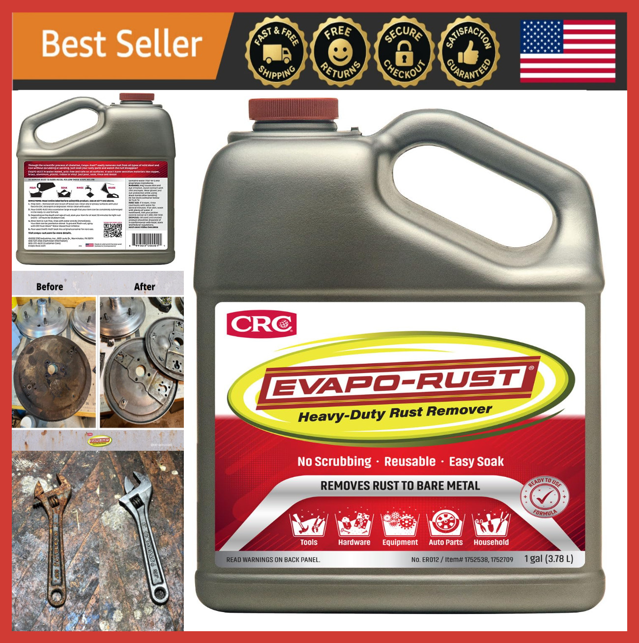 Heavy Duty Rust Remover 128 oz for Auto Parts, Hardware, Antiques