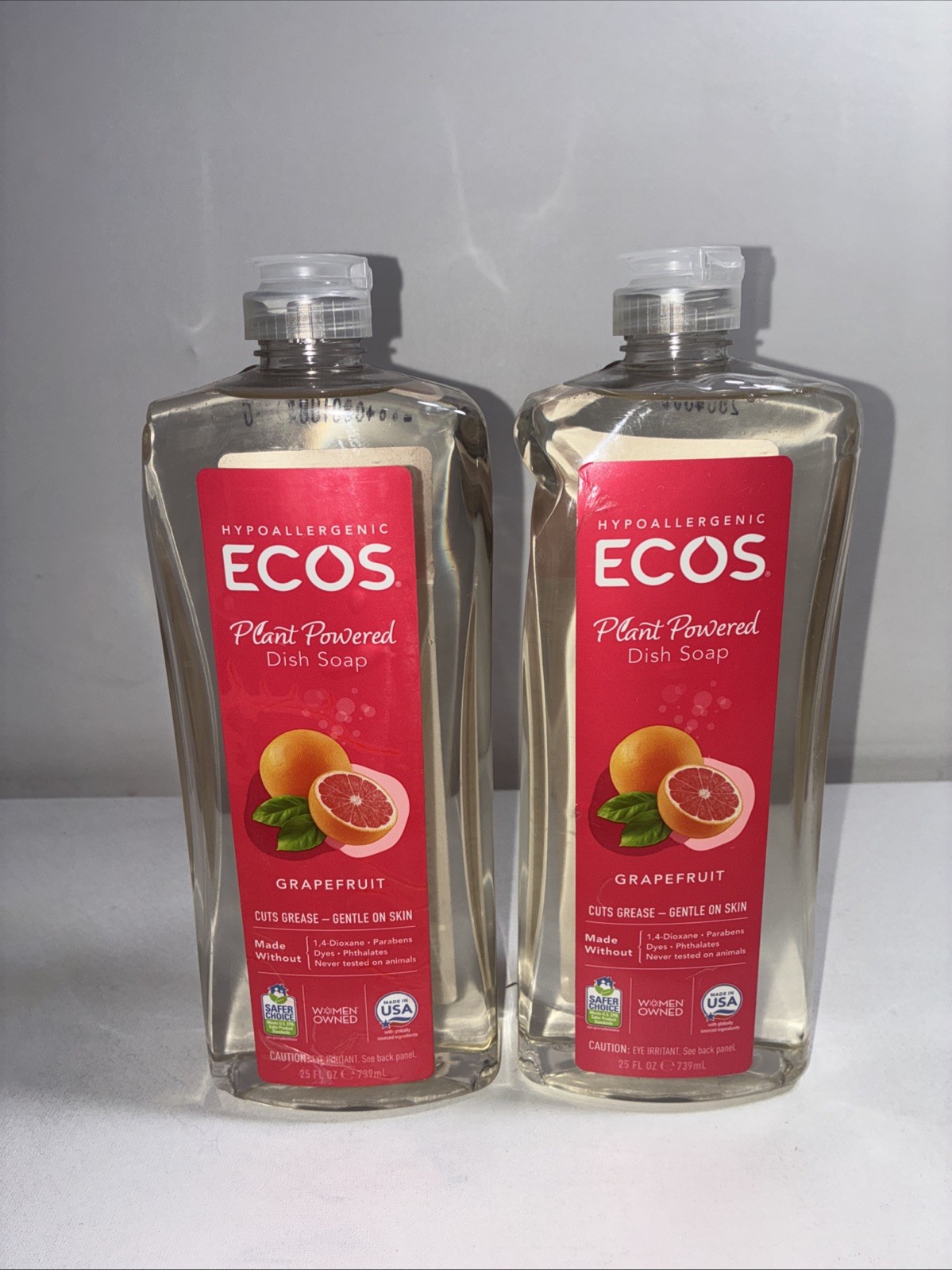2 Ecos Plant Powered Dish Soap, Grapefruit,25fl Oz Each/ New Slight Damaged