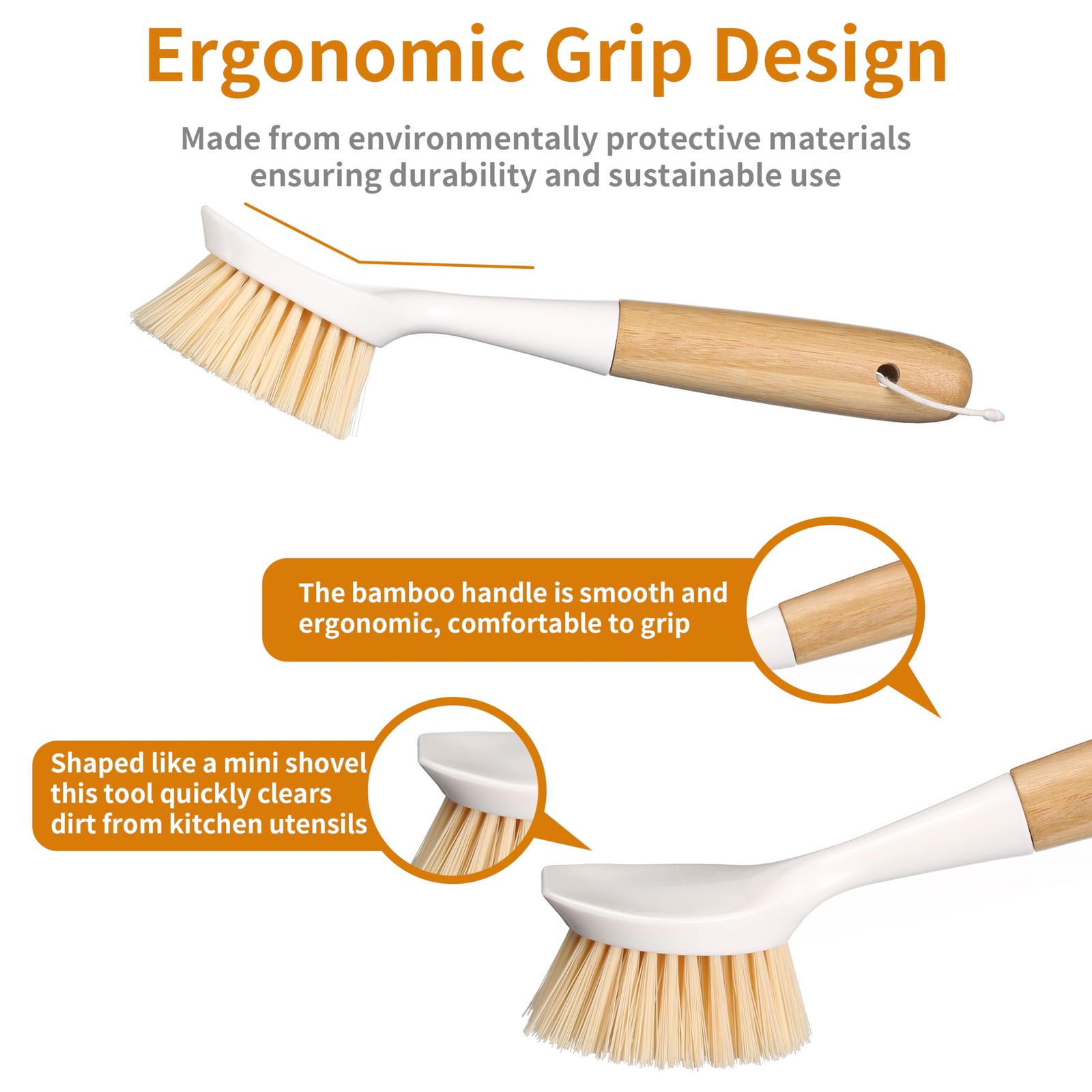 2 Pack Kitchen Dish Brush Bamboo Handle Dish Scrubber Builtin Scraper Scrub Brus
