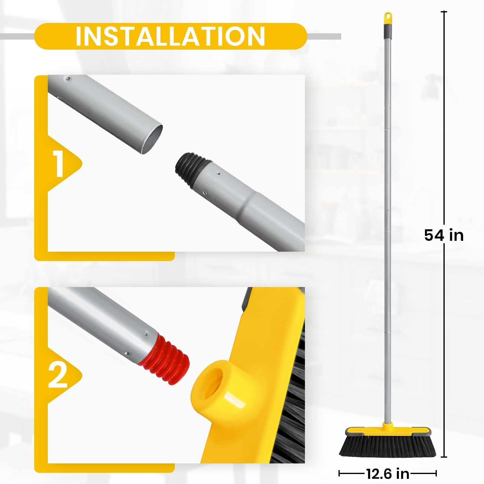 Yellow Indoor Broom 54″ Long Handle House Brooms for Floor Cleaning Sweeping …