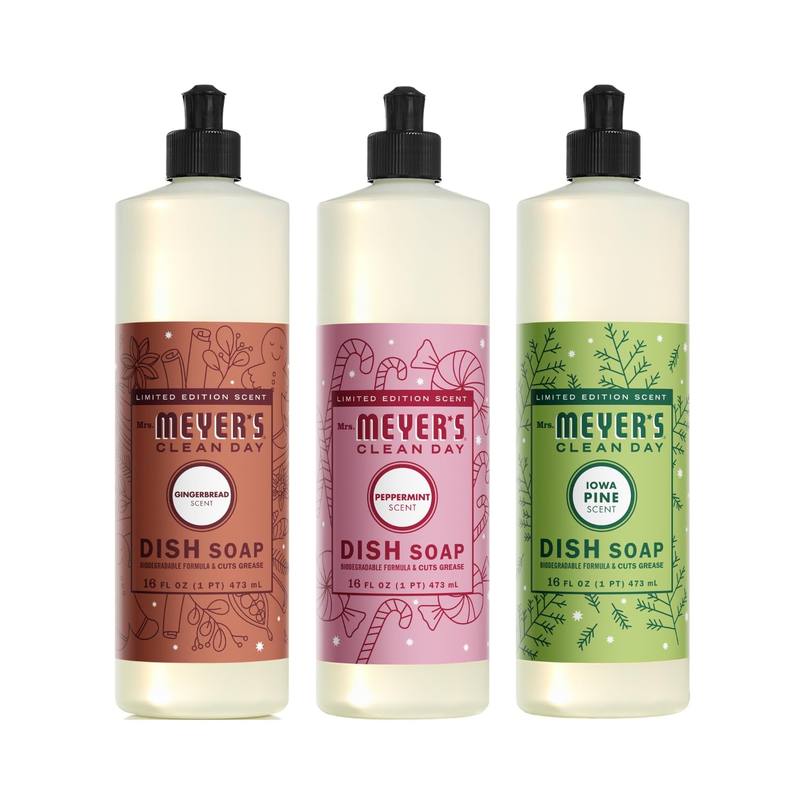 CLEAN DAY Dish Soap 3 Pack Variety, 16 OZ Each, 1 CT (Iowa Pine + Peppermint …