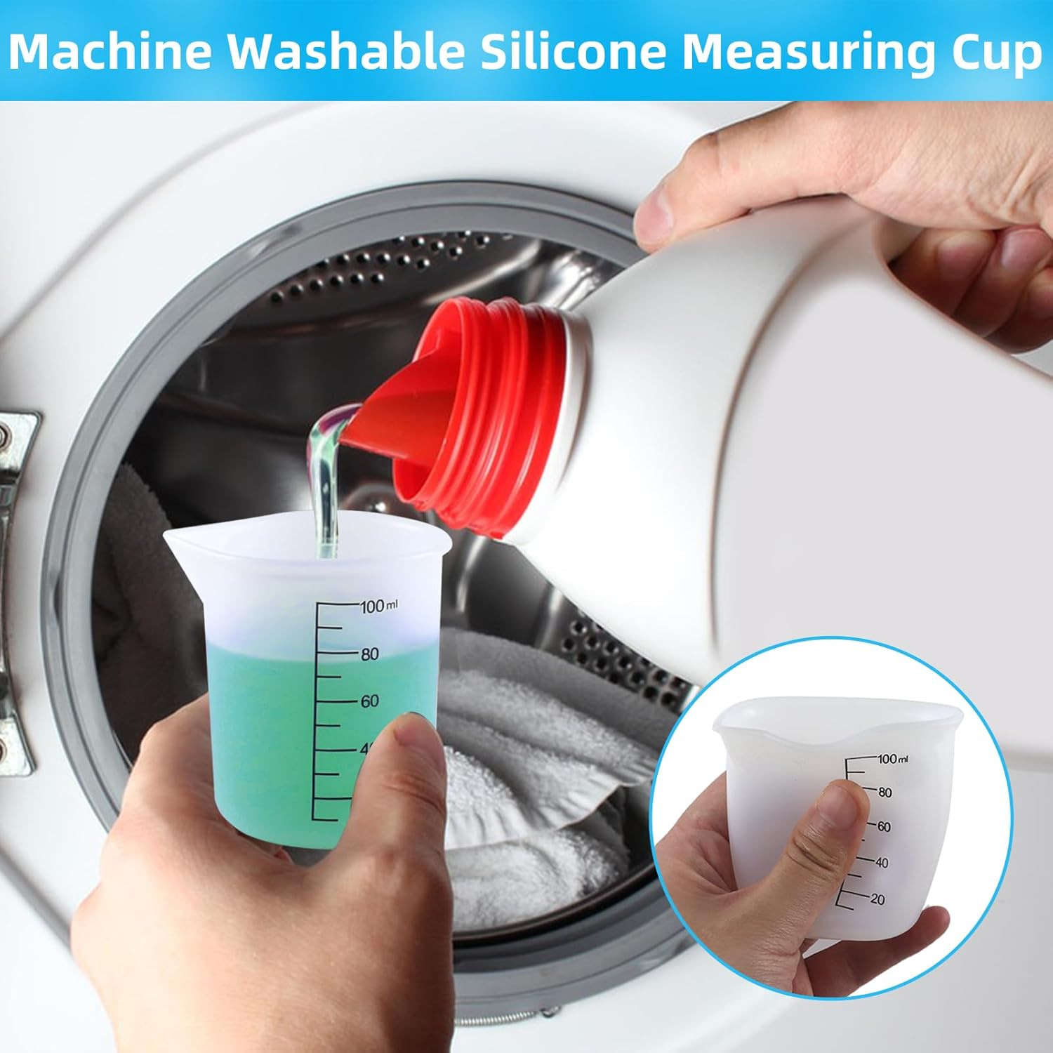 4 Pack Reusable Silicone Measuring Cups,100Ml Laundry Detergent Dispenser,Liquid