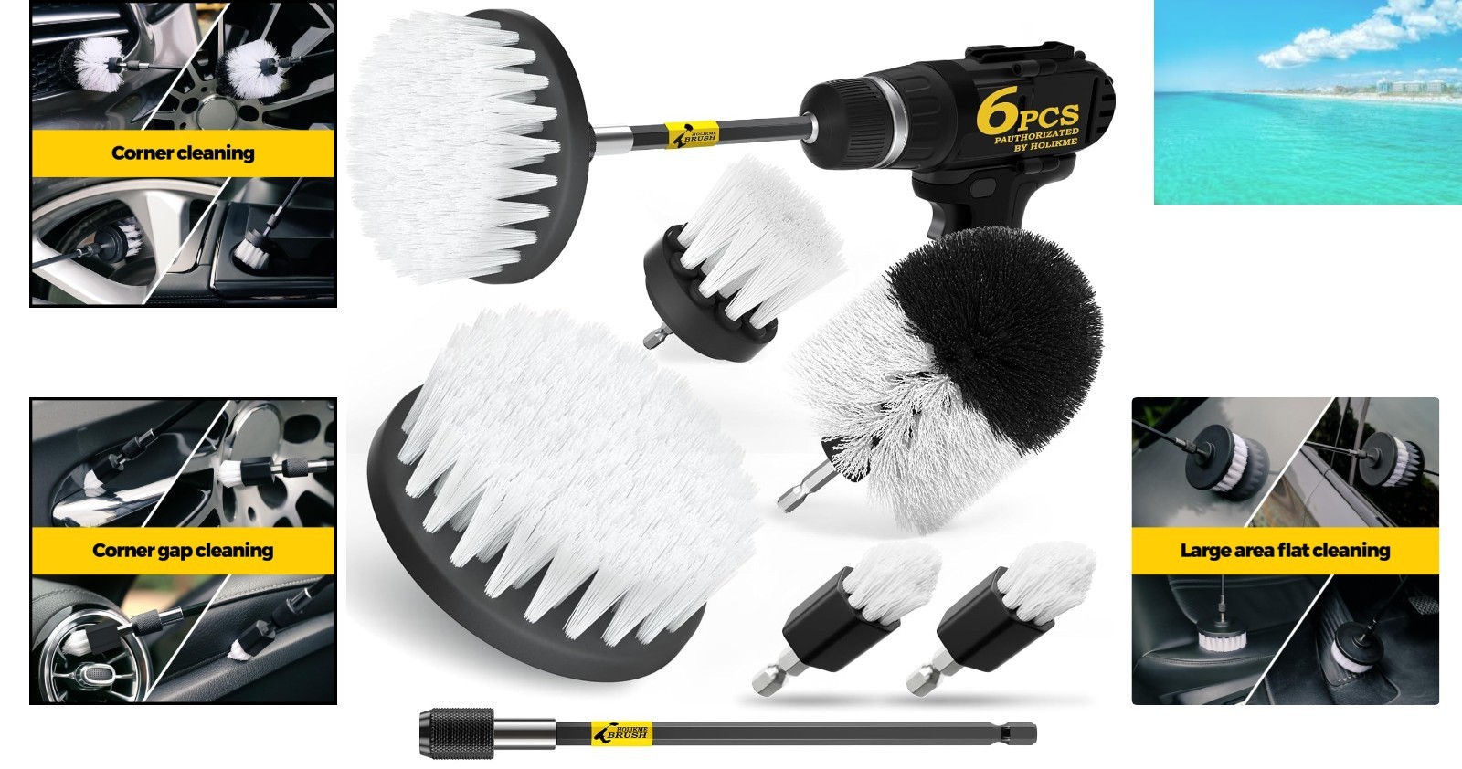 Cordless Drill-Compatible Brush Set – 6 Nylon Brushes for Safe Surface Cleaning