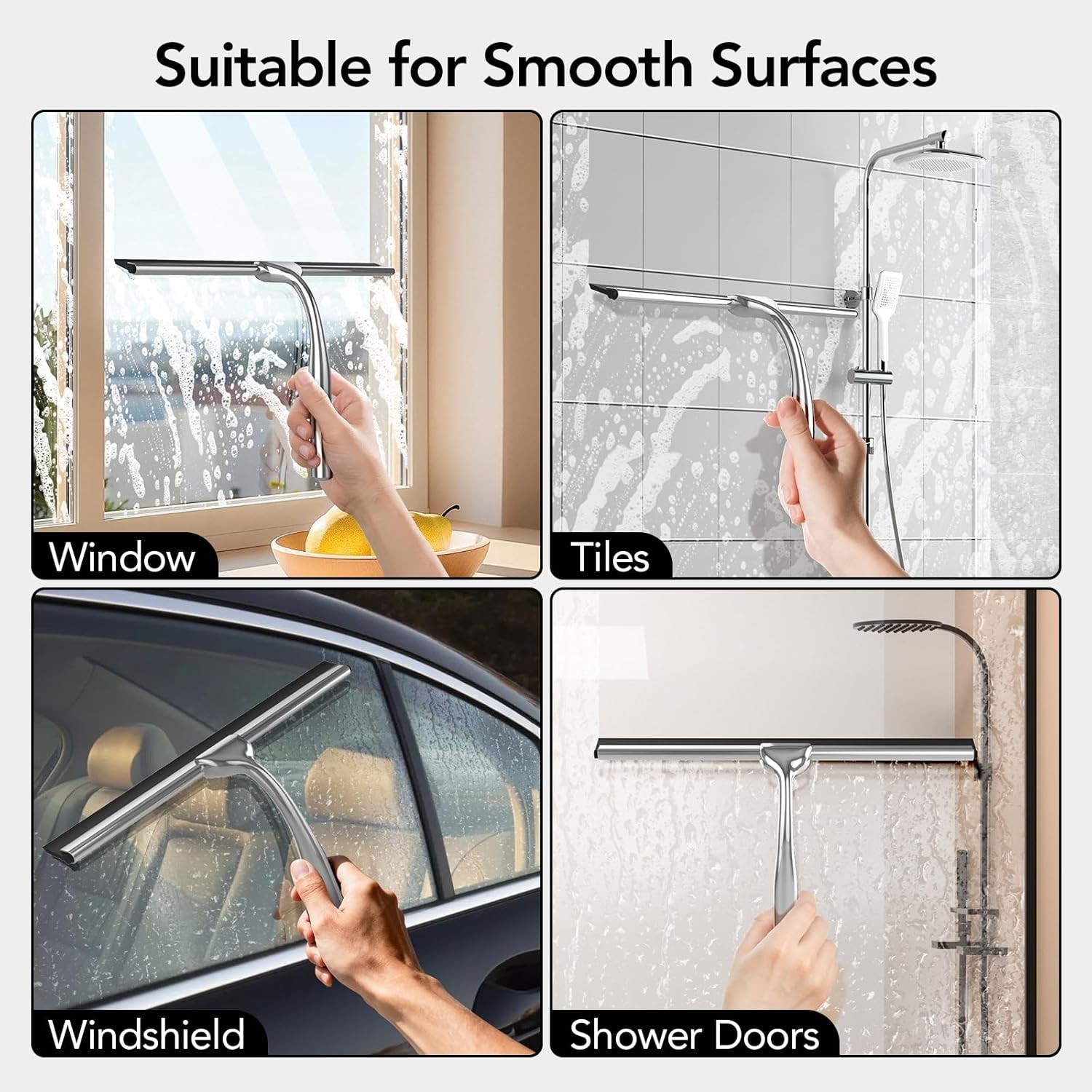 Stainless Steel All-Purpose Squeegee Shower Cleaner Doors Bathroom Windows Glass