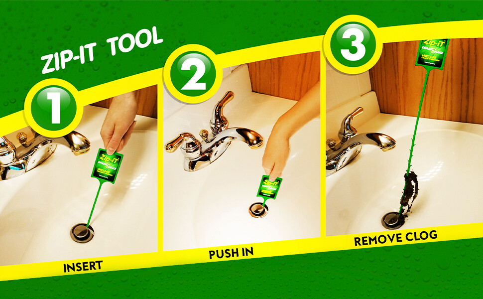 ZIP IT DRAIN CLEANER, 1-Pack Plastic Drain Stick Hair Clog Remover, drain snake
