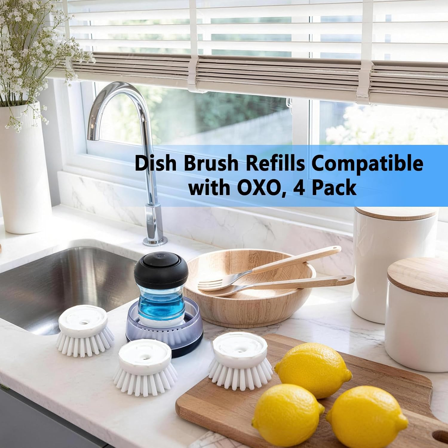 4 Pack Dish Brush Refill Heads for OXO Soap Dispensing Palm Brush, Kitchen Dish
