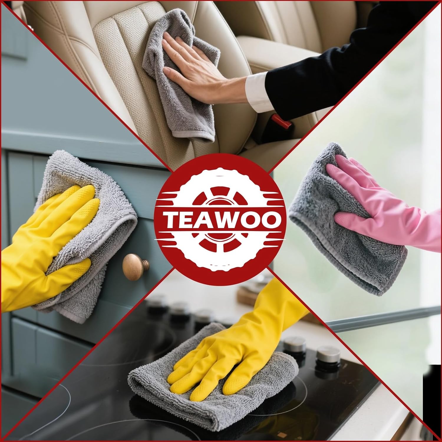 Microfiber Cleaning Cloths Bulk-, Gray Microfiber Towels for Cars,