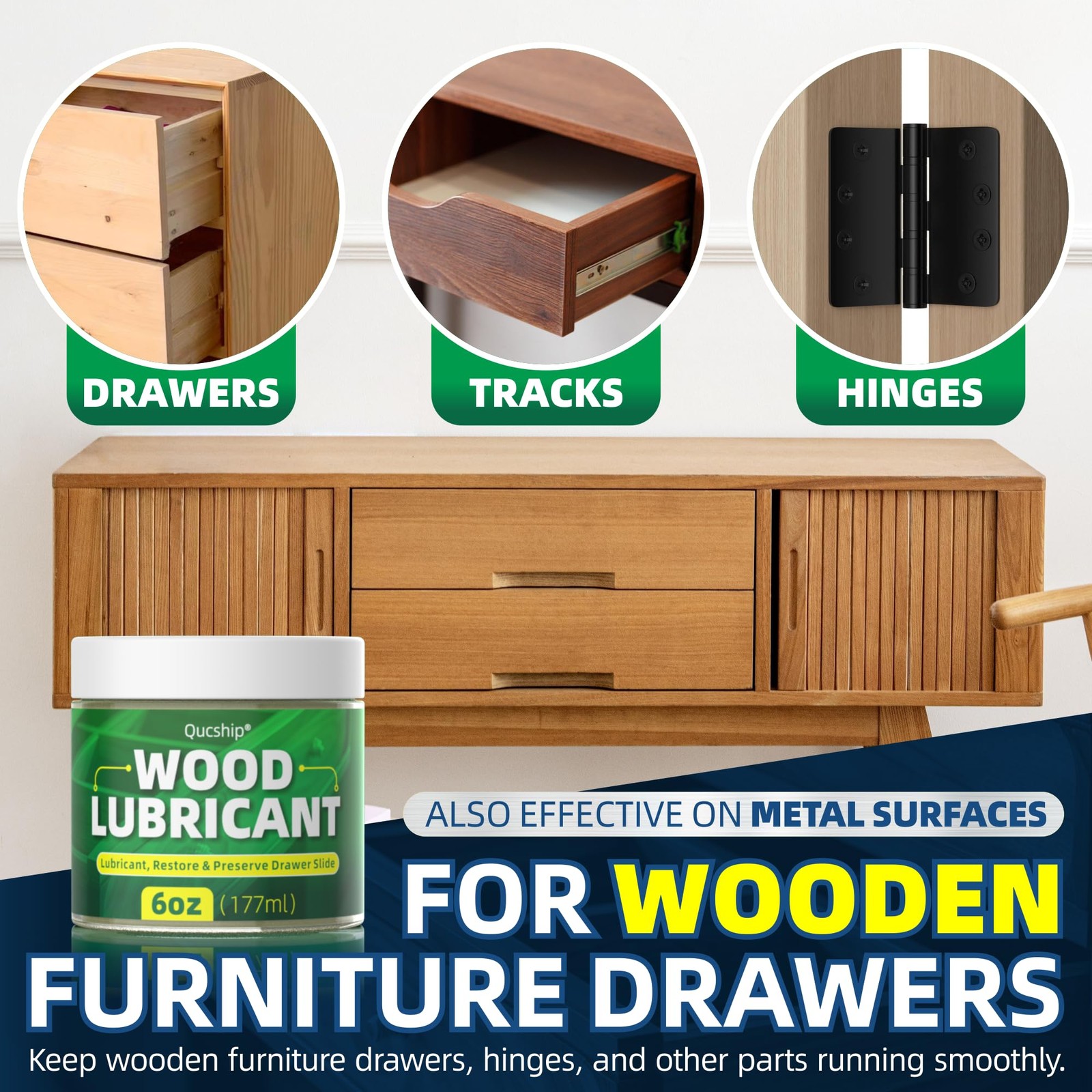 6oz Wood Lubricant & Wood Wax Paste Wax for Wood, Sliding Drawer & Door Hing…