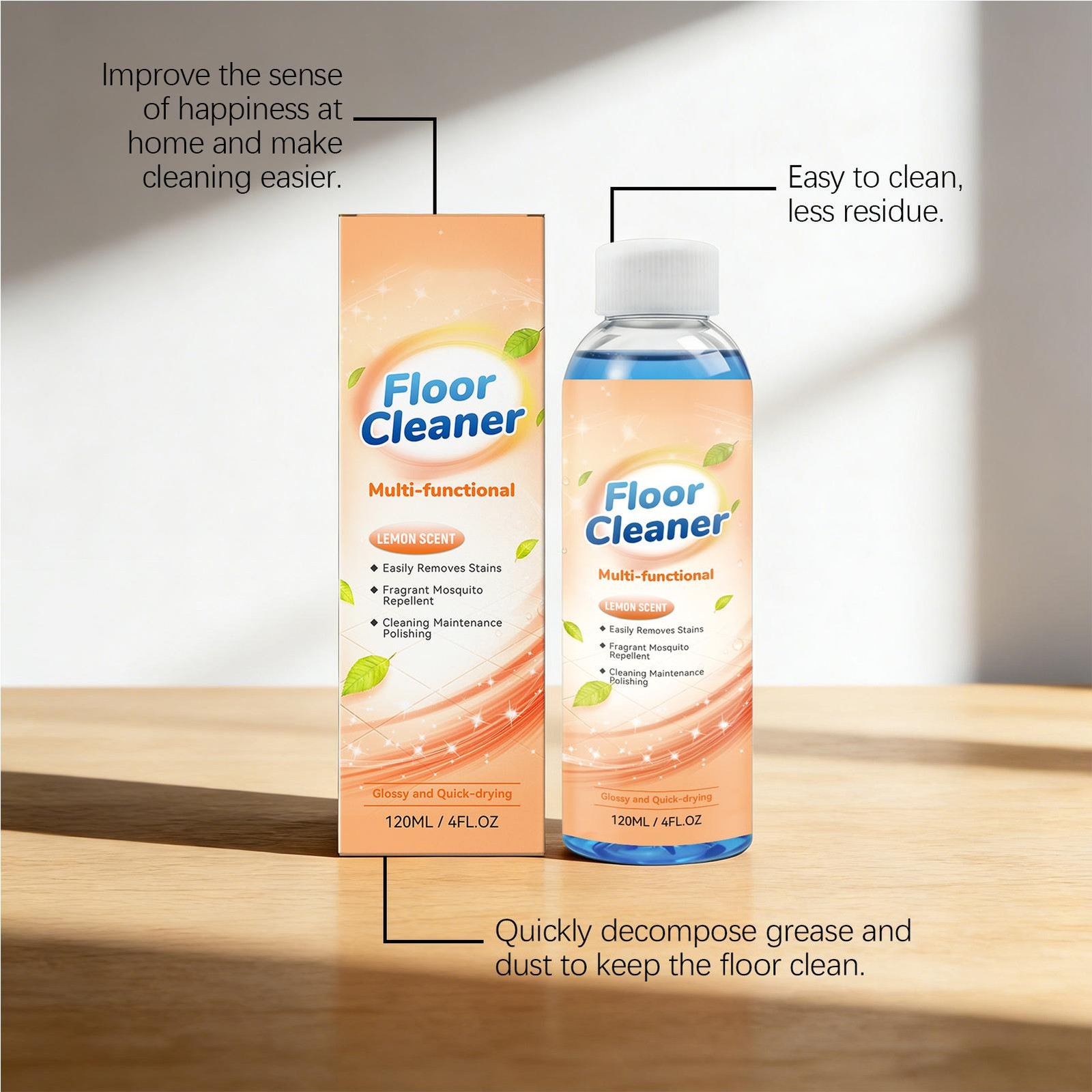 Floor Cleaner for Mopping 120ML Lemon Scent Degreaser Quick-Dry Gnat