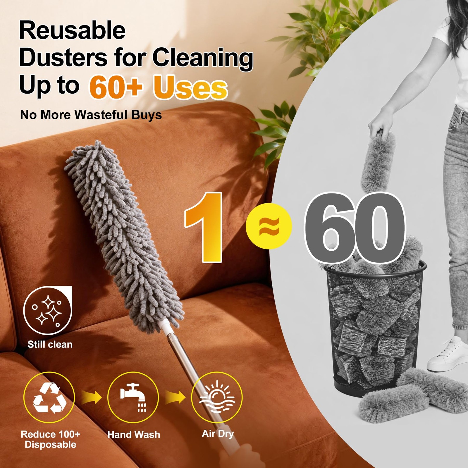 Microfiber Feather Duster 5-in-1 Kit, Dusters for Cleaning, Duster with Exten…