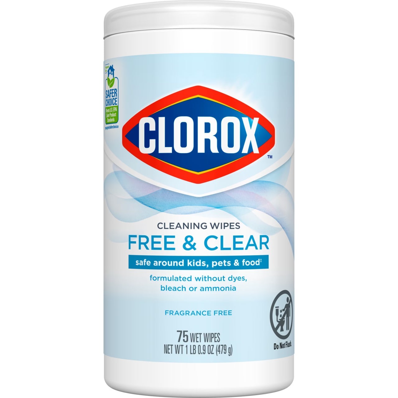(6 pack) Clorox Free & Clear Cleaning Wipes, Fragrance Free, 75 Count