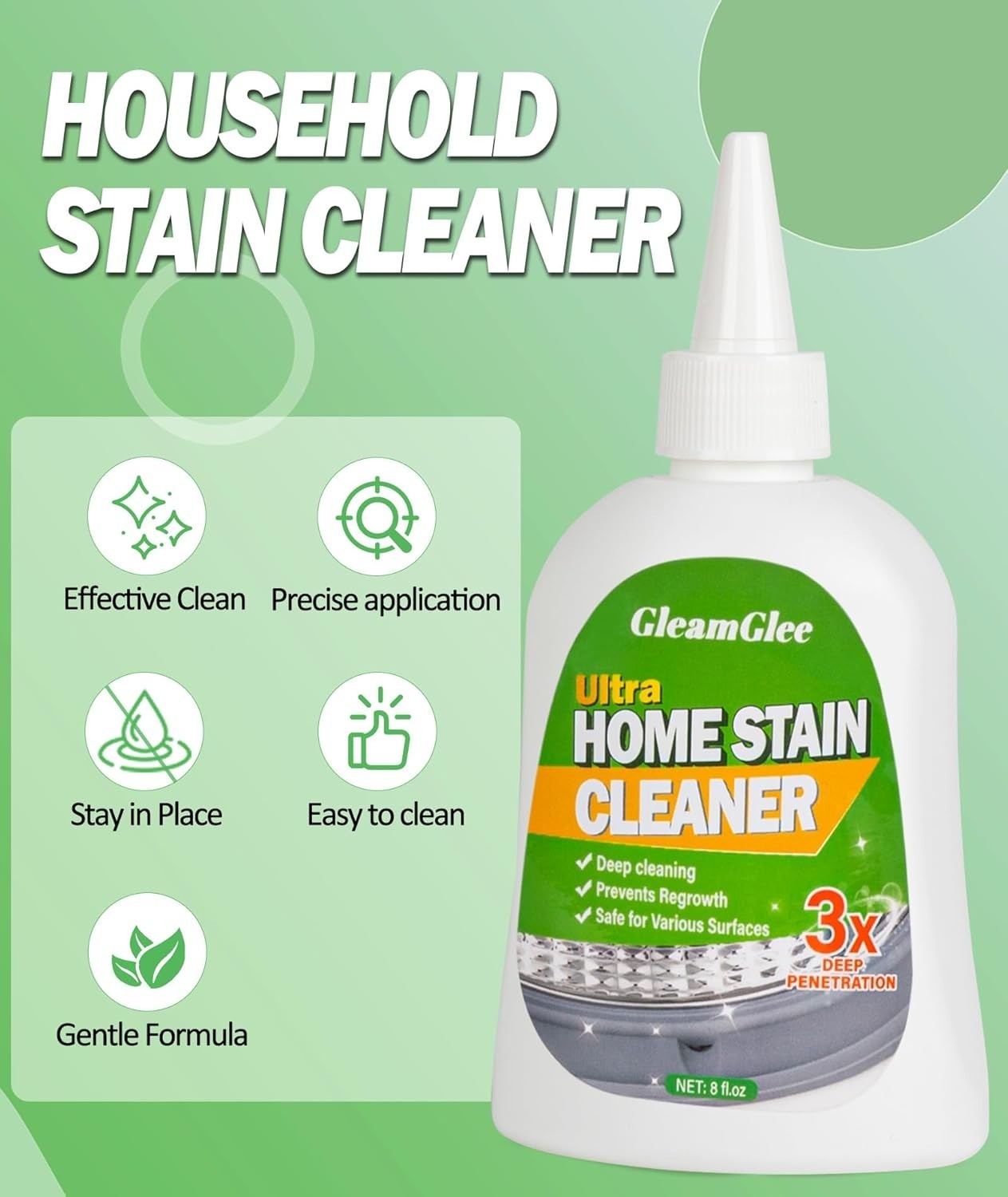 Heavy Duty Home Stain Cleaner Gel – 8 Fl Oz for Bathroom, Tile & Washing Machine