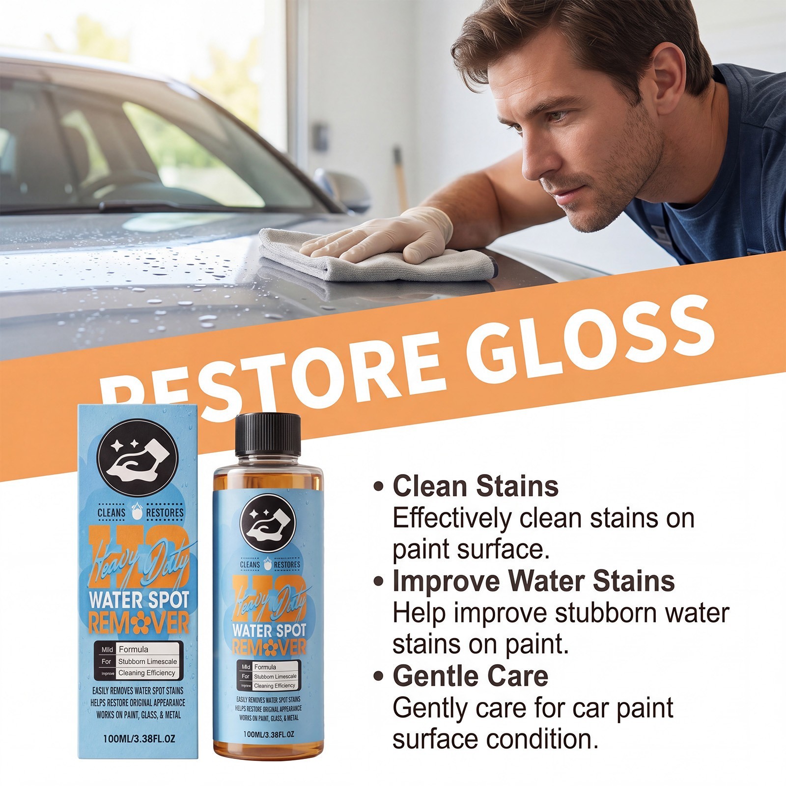 Heavy Duty Water Spot Remover Gel for Paint, Glass, and Metal – Mineral and Wate