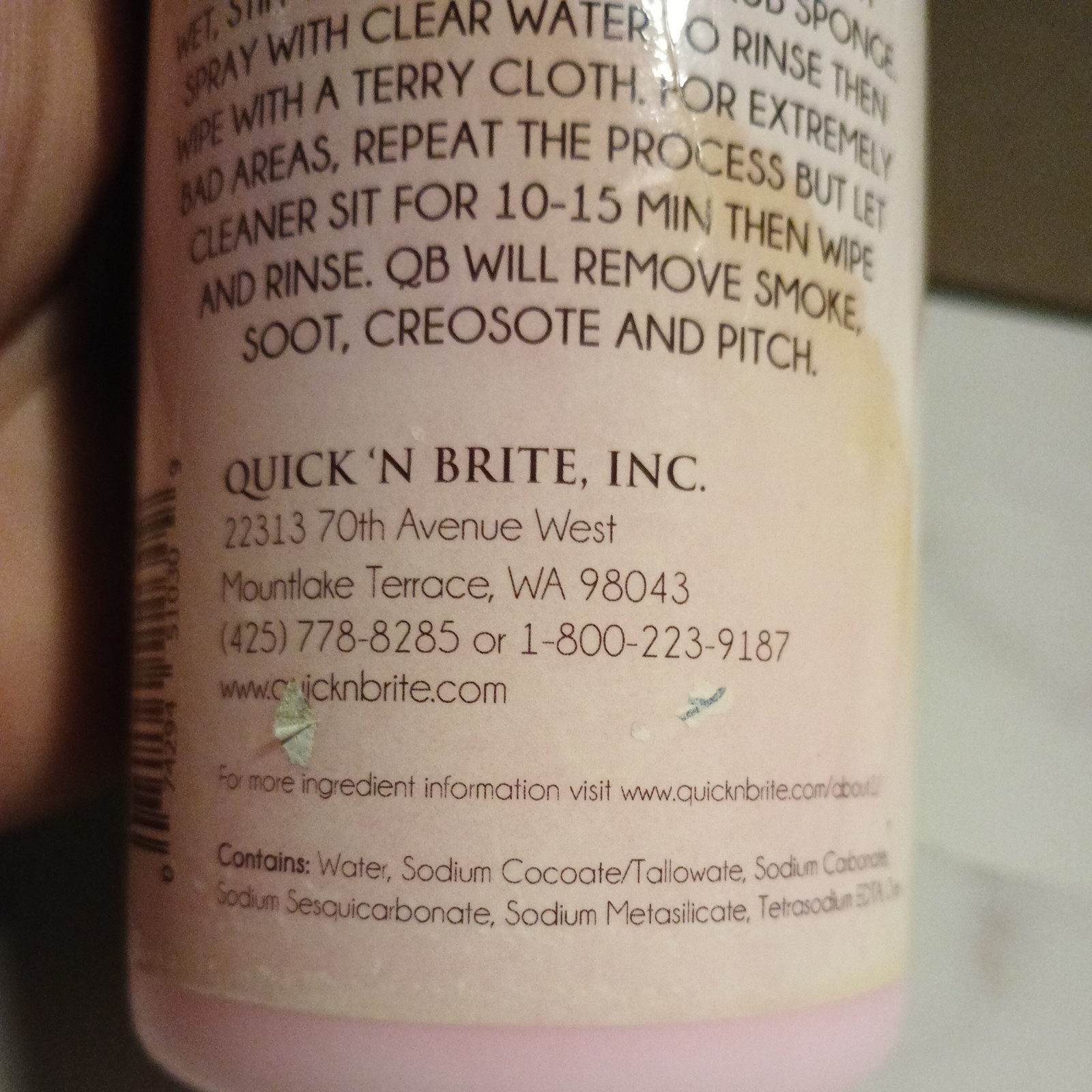 Quick n Brite Fireplace Cleaner 16oz NON TOXIC BIODEGRADABLE NO HARSH CHEMICALS