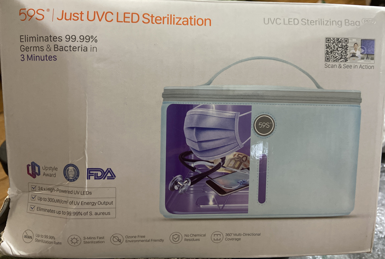 New UVC LED Pro 59S Sterilization Bag 3 Minutes Masks Phones P55 – Damaged Box