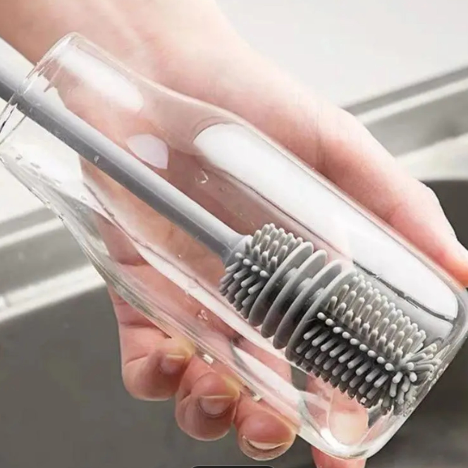 2 Pack Silicone Bottle Brush Cleaner Cleaning Brush For Various Bottles Gray