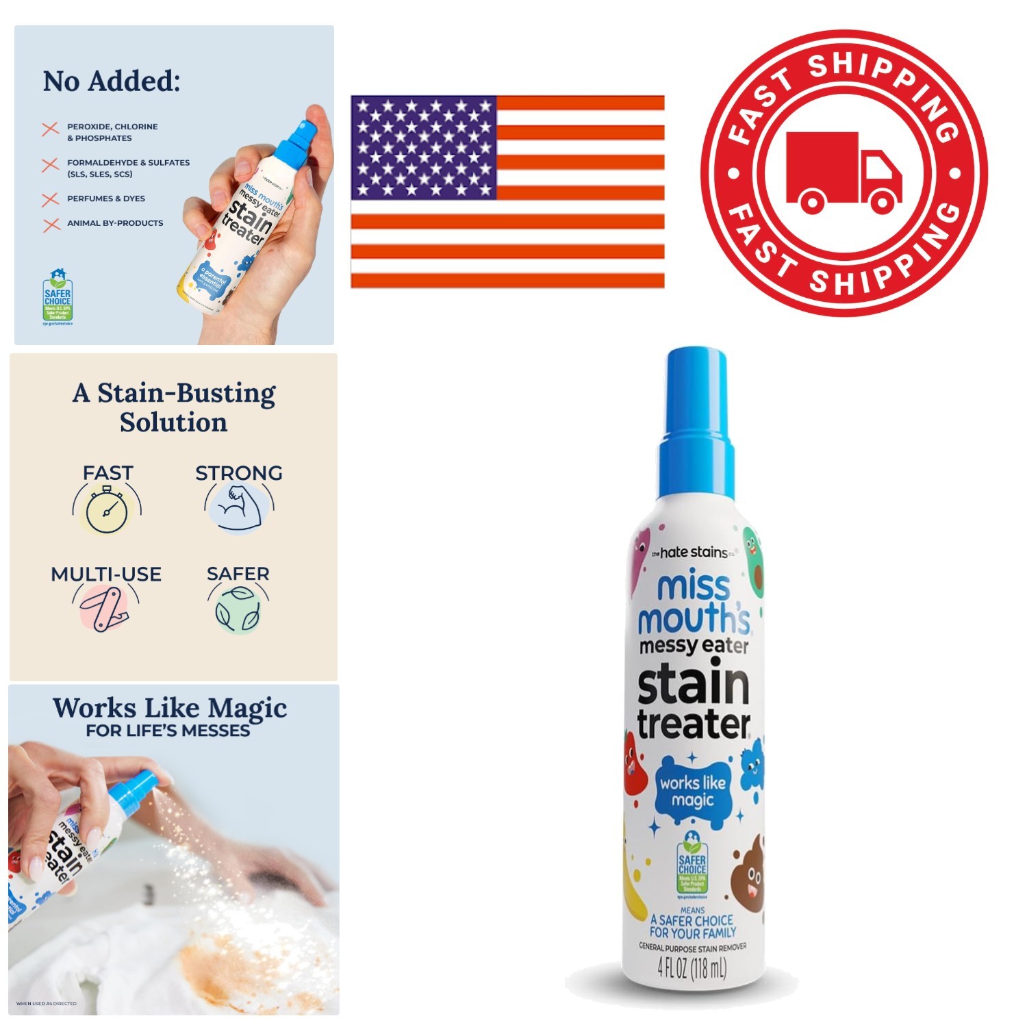 Messy Eater Stain Treater Spray 4oz Fast Acting Stain Remover for Clothes