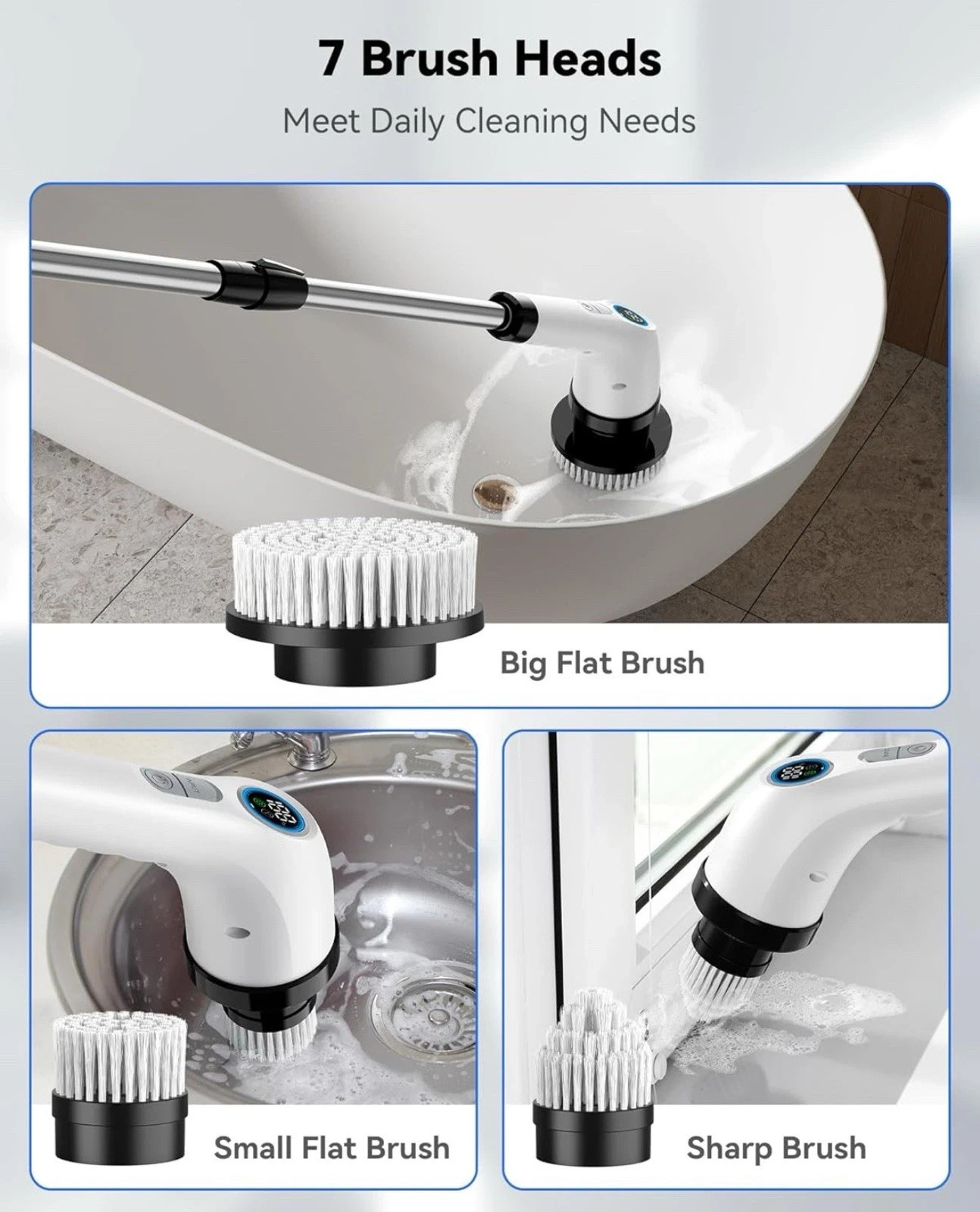 PunaFlex 7-in-1 Electric Spin Scrubber Cordless Cleaning Brush White Free Shippi