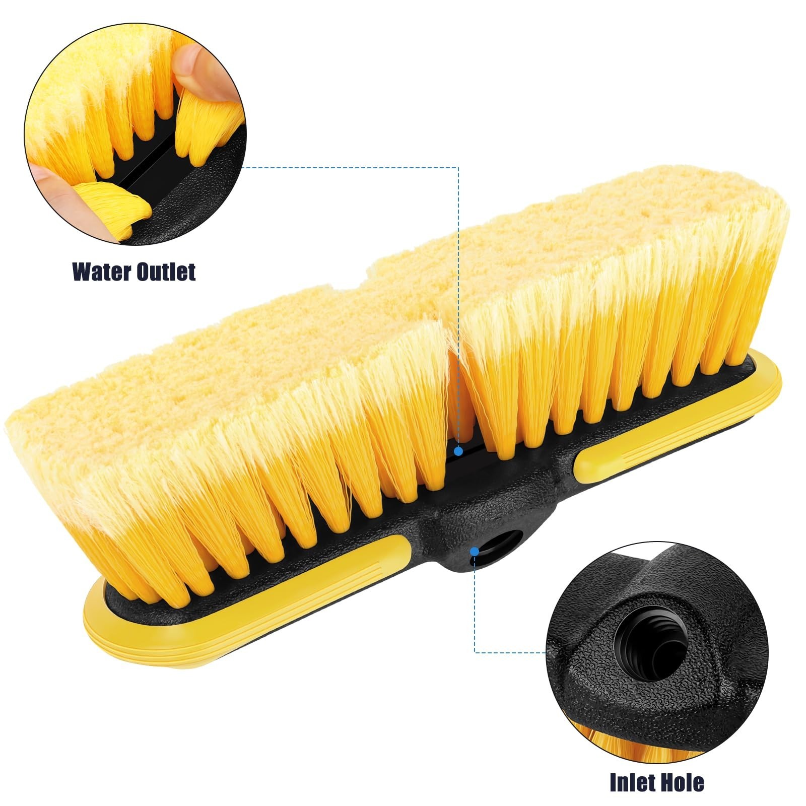 10″ Car Wash Brush Head – Scrub Attachment for Long Handle Pole, Outdoor Cleanin