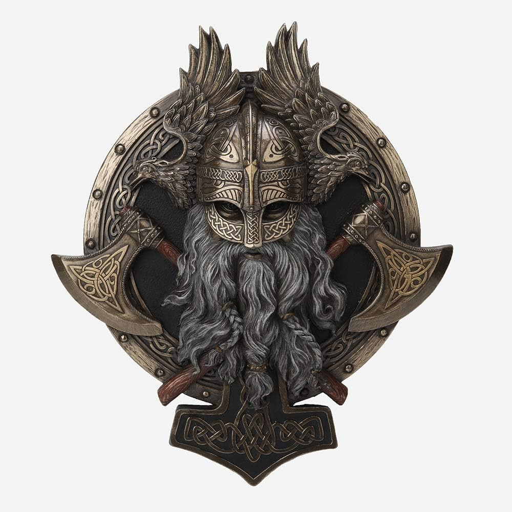 10 5/8″ Viking Wall Plaque Valhalla Sculpture Cold Cast Bronzed Resin