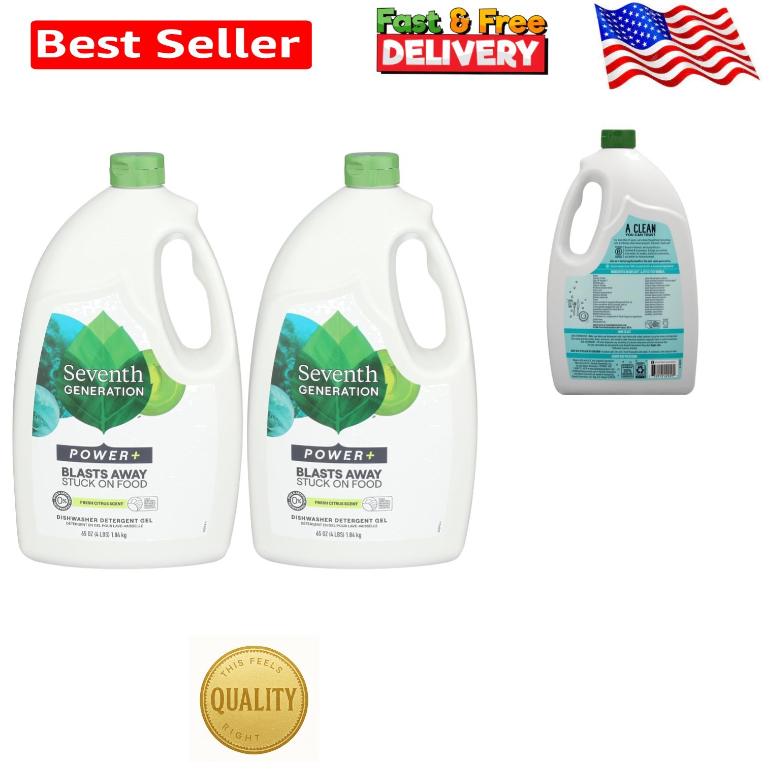 Seventh Generation Citrus Scents Auto Dish Gel, 65 Ounce (2-Pack) – Safe & Green